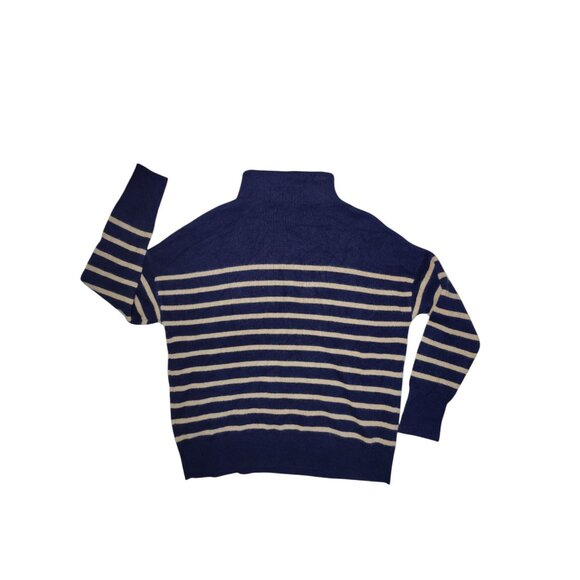 Magaschoni 100% Cashmere Mock Neck Striped Navy blue (SOLD) - Picture 5 of 7
